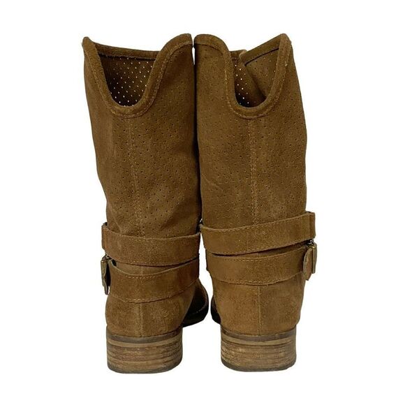 Vintage Chroma Pierced Suede Booties Boots Pull-On Brown Block Heel Leather 8M - Picture 6 of 10